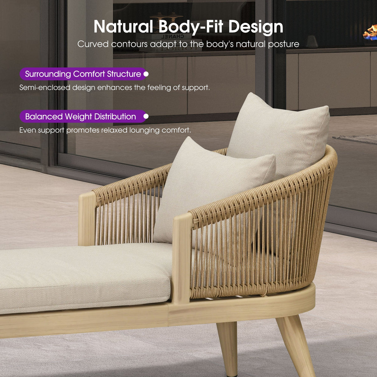 PURPLE LEAF Patio Chaise Lounge Elegant Aluminum Outdoor Lounge Chair with Pillow & Lumbar Support PE Rattan Backrest All Weather for Lawn Beach Backyard