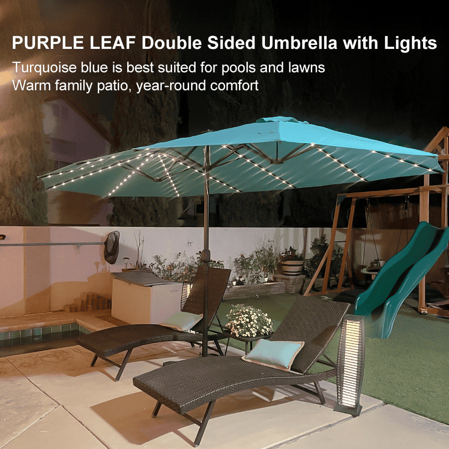 PURPLE LEAF Double Sided Patio Umbrella with Light Large Market Umbrellas with Base