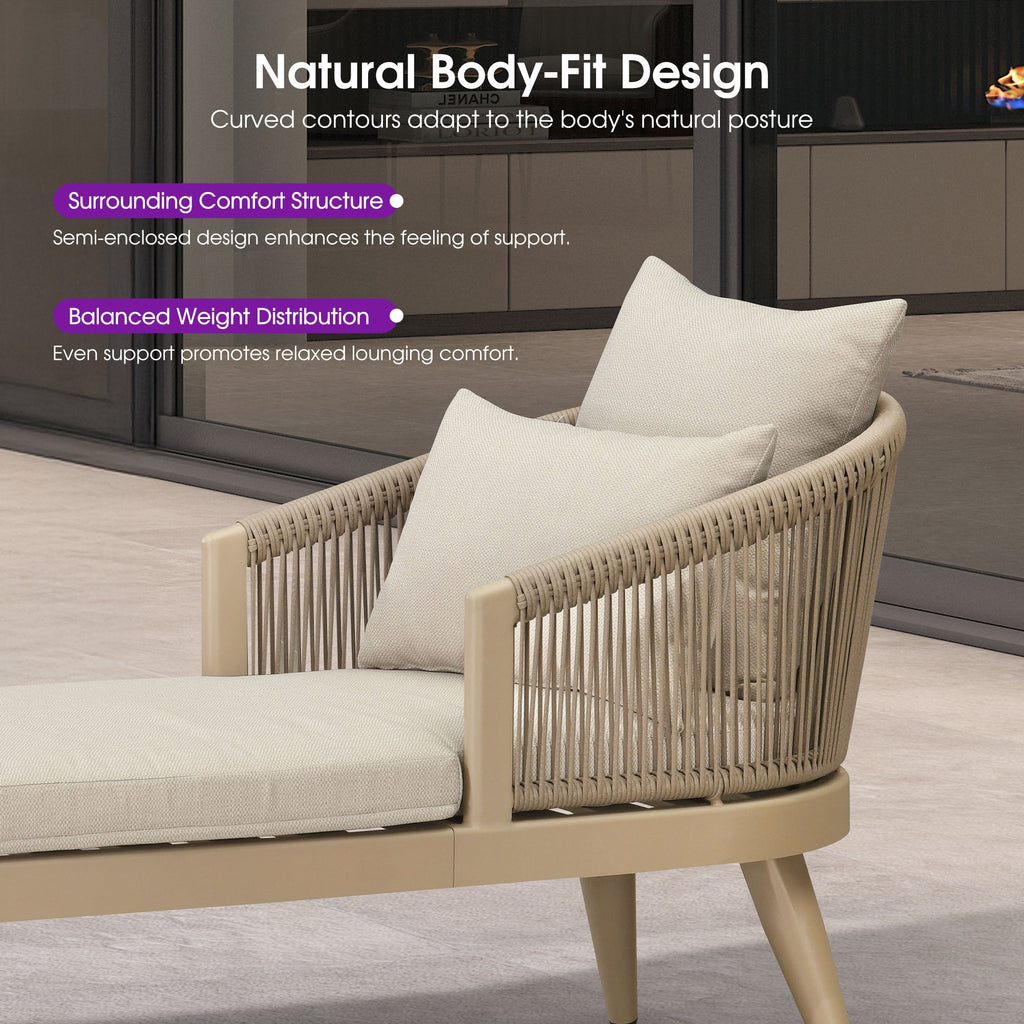 PURPLE LEAF Patio Chaise Lounge Elegant Aluminum Outdoor Lounge Chair with Pillow & Lumbar Support PE Rattan Backrest All Weather for Lawn Beach Backyard