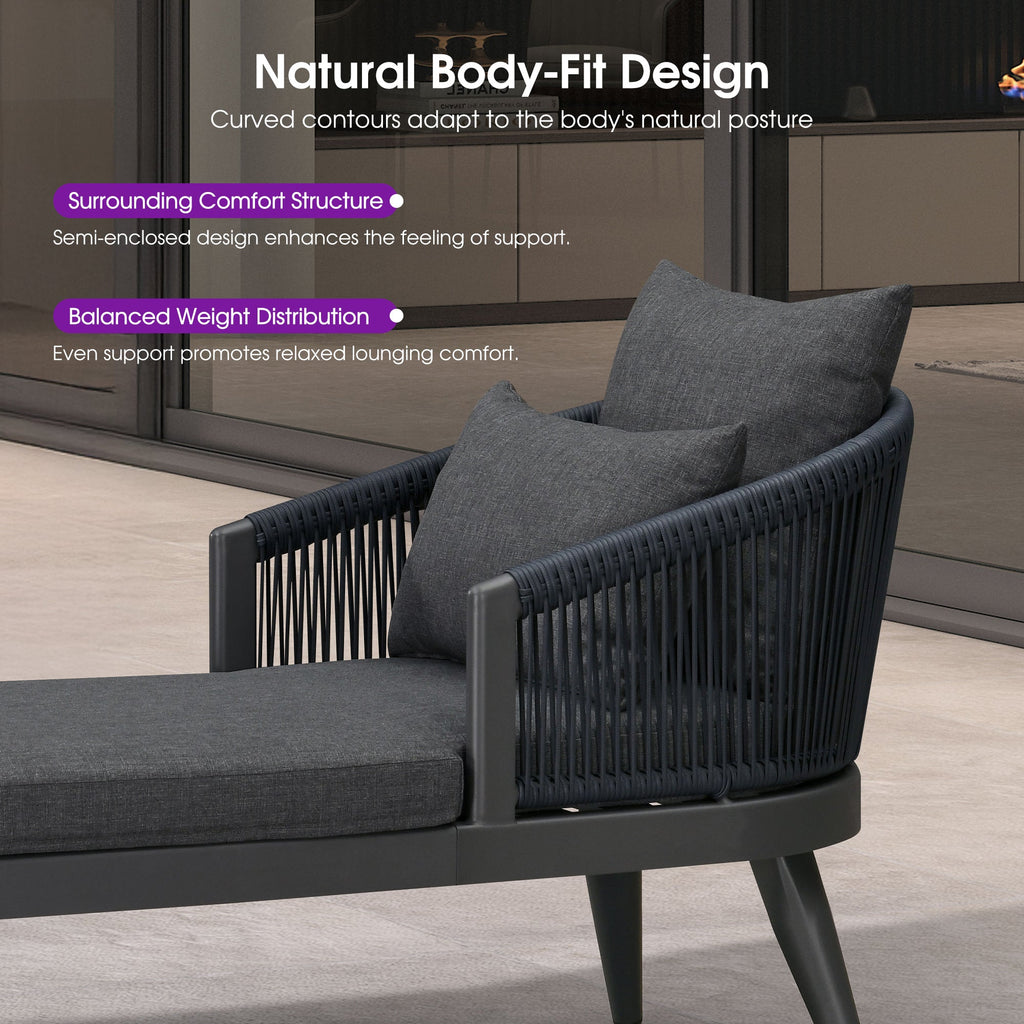 PURPLE LEAF Patio Chaise Lounge Elegant Aluminum Outdoor Lounge Chair with Pillow & Lumbar Support PE Rattan Backrest All Weather for Lawn Beach Backyard