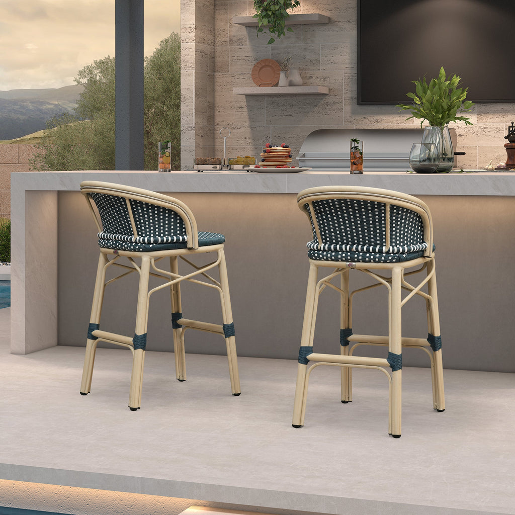 PURPLE LEAF Outdoor Bar Stools Set of 2 Rattan Patio Tall Bar Chairs Aluminum Frame with Back Barstools for Kitchen Garden Backyard Bistros Restaurant