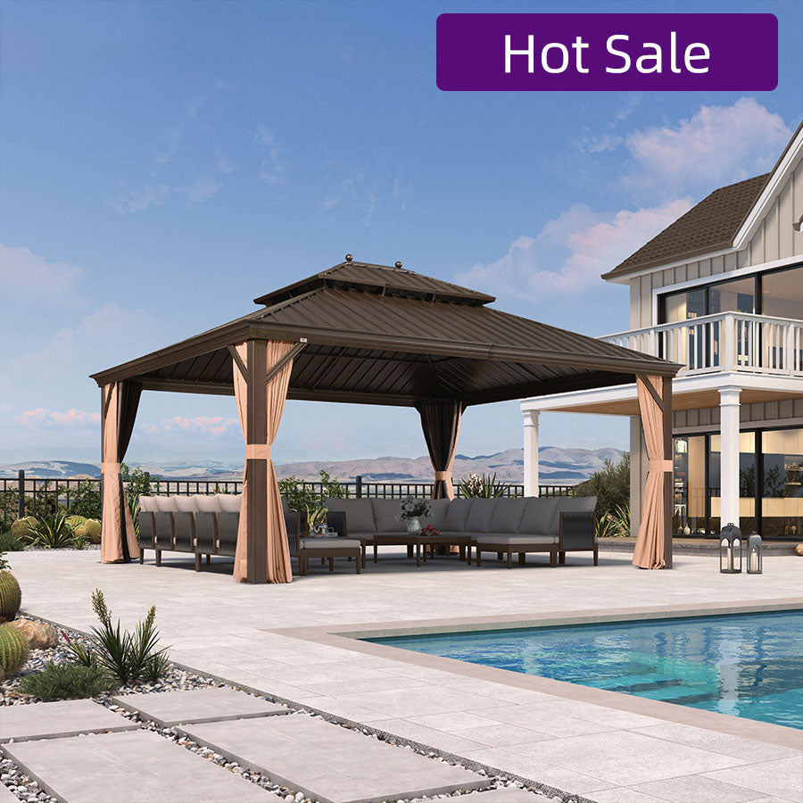PURPLE LEAF Outdoor Hardtop Gazebo for Garden Bronze Double Roof Aluminum Frame Pavilion