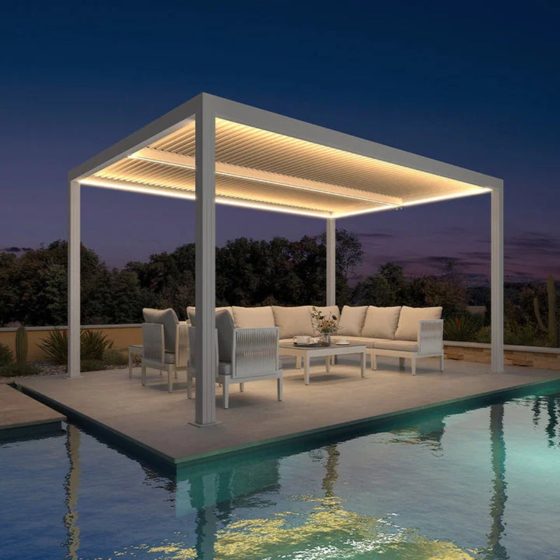 Hanso Home Louvered Pergola Modern White Pergola with Adjustable Roof for Deck Backyard Garden