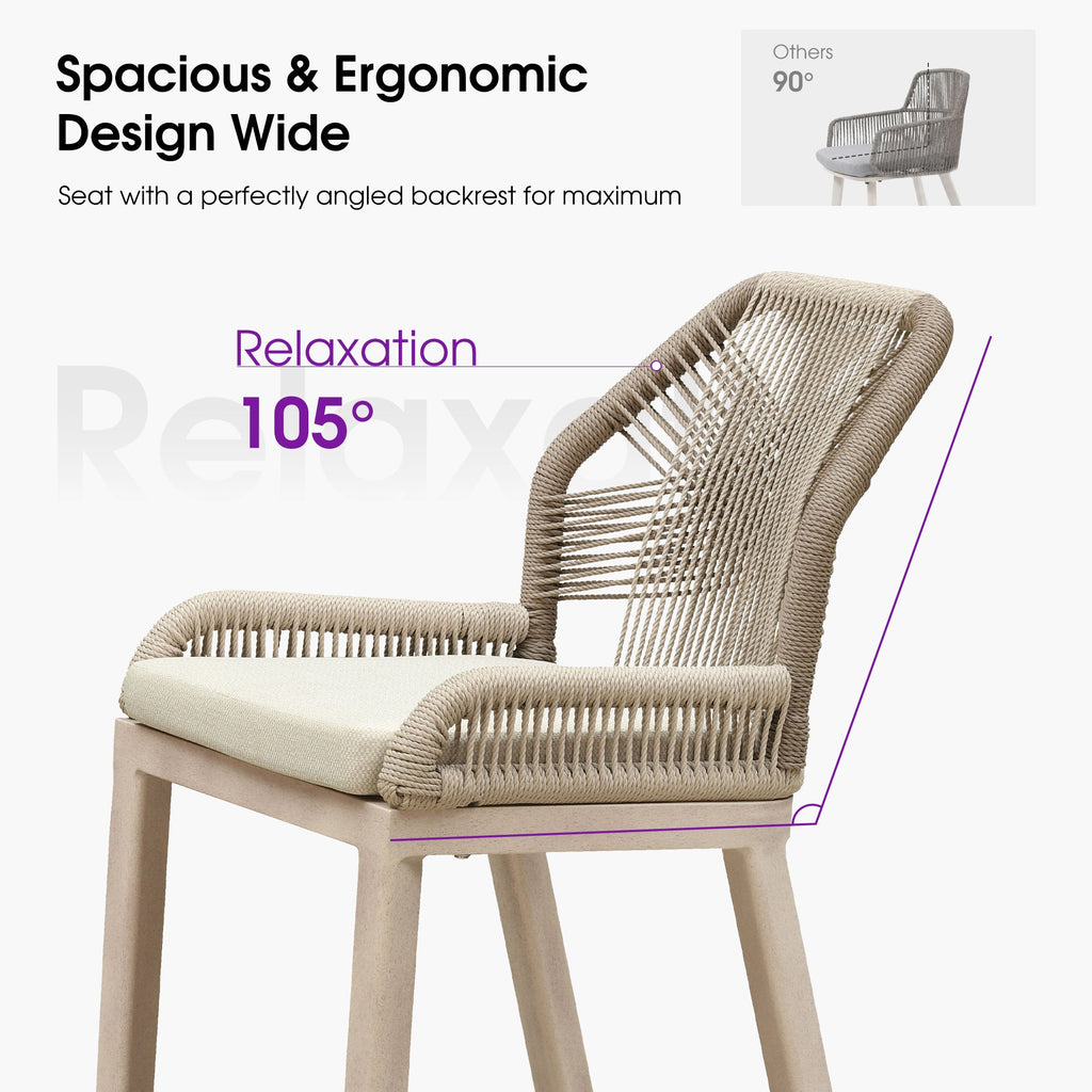 PURPLE LEAF Patio Bar Stools Counter Stools Outdoor Rattan Chairs with Back Modern Aluminum Woven Barstools for Garden Patio Kitchen Indoor