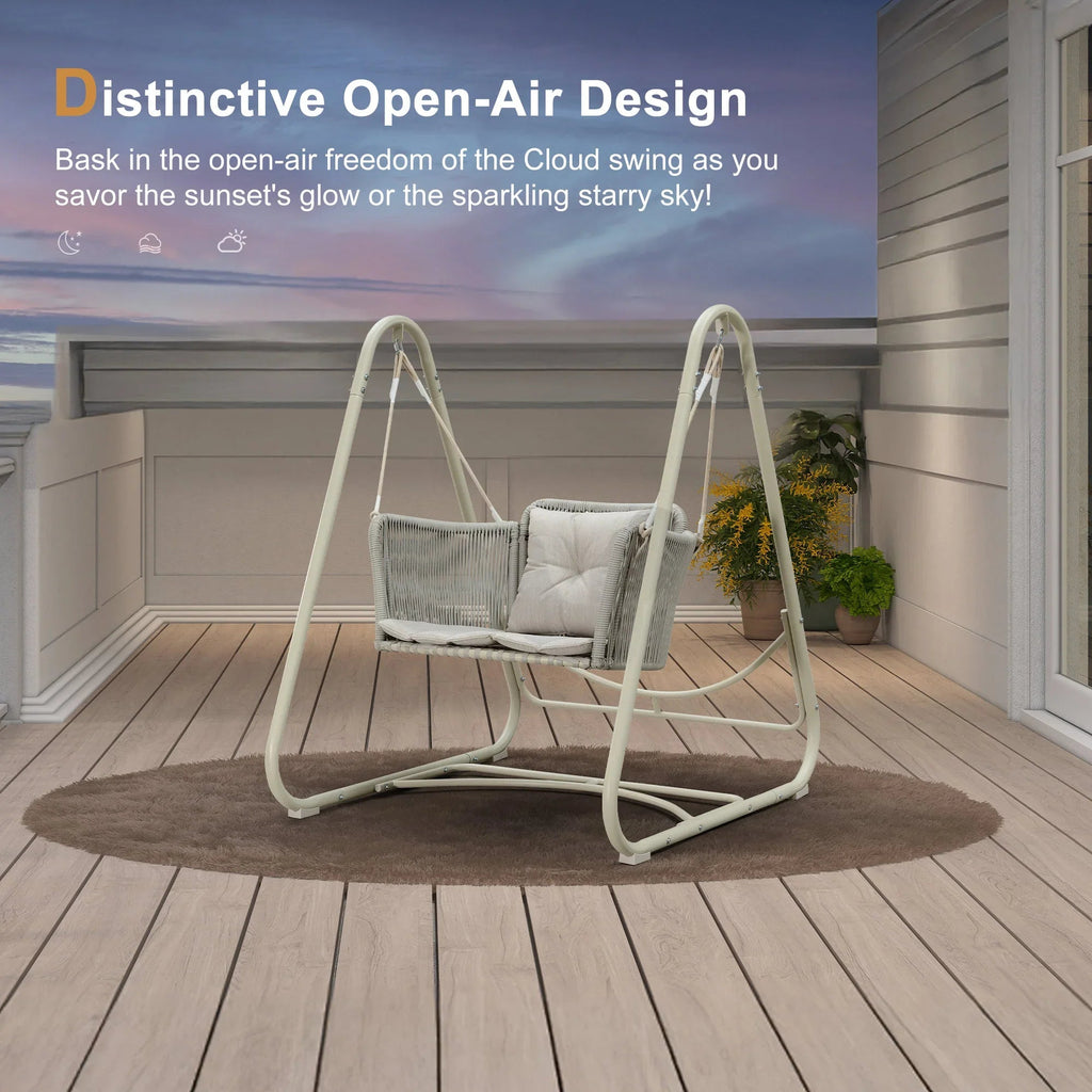 PURPLE LEAF Double Cloud Hanging Chair - Outdoor Patio Rattan Swing Chair with Cushion and Backrest.