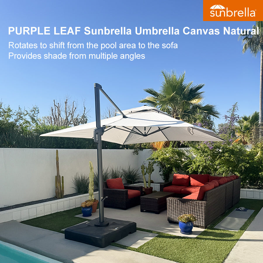 PURPLE LEAF SUNBRELLA Cantilever Umbrella Grey Aluminum Patio Umbrella