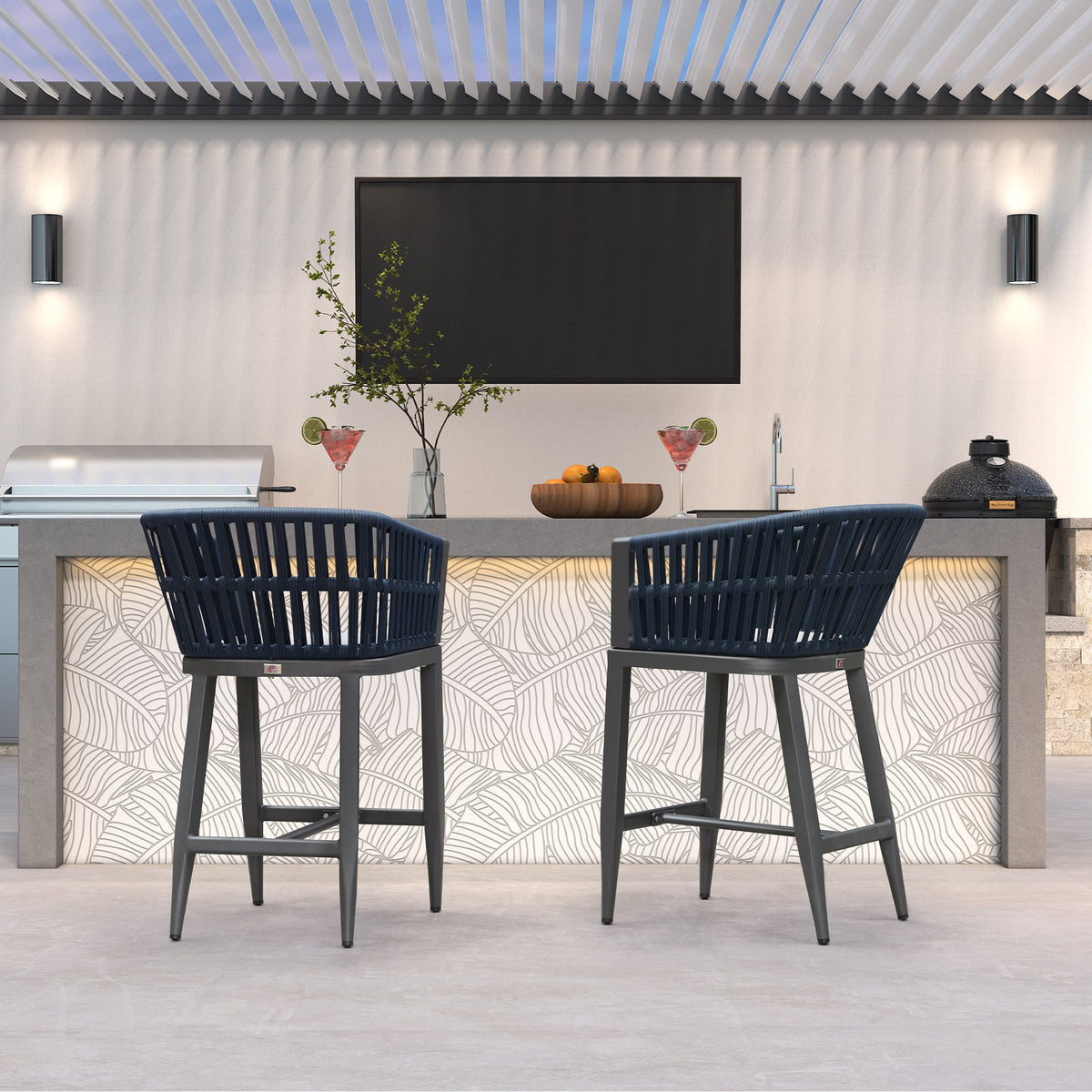 PURPLE LEAF Outdoor Bar Stools Set of 2 for Overweight Wicker Rattan Patio Barstools Woven Modern Bar Chairs with Backrest and Cushions for Garden Outside