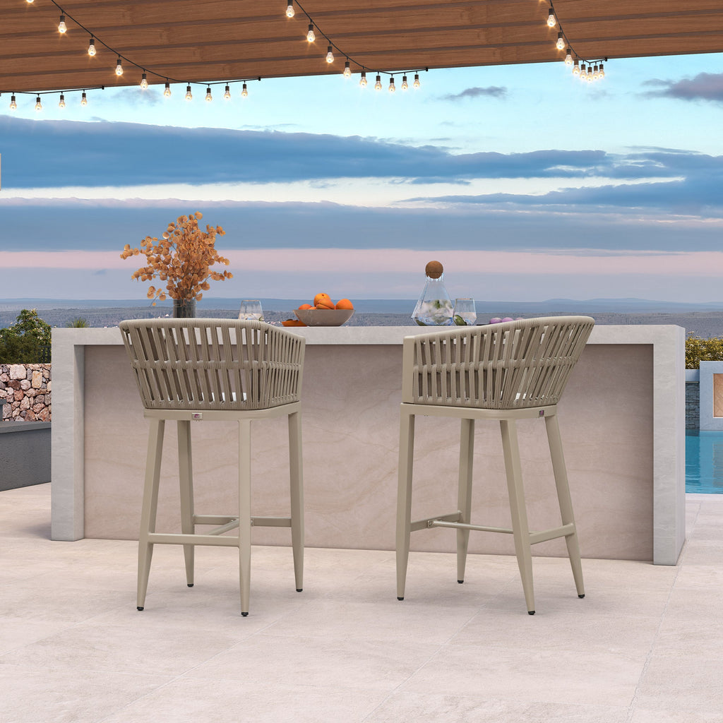 PURPLE LEAF Outdoor Bar Stools Set of 2 for Overweight Wicker Rattan Patio Barstools Woven Modern Bar Chairs with Backrest and Cushions for Garden Outside