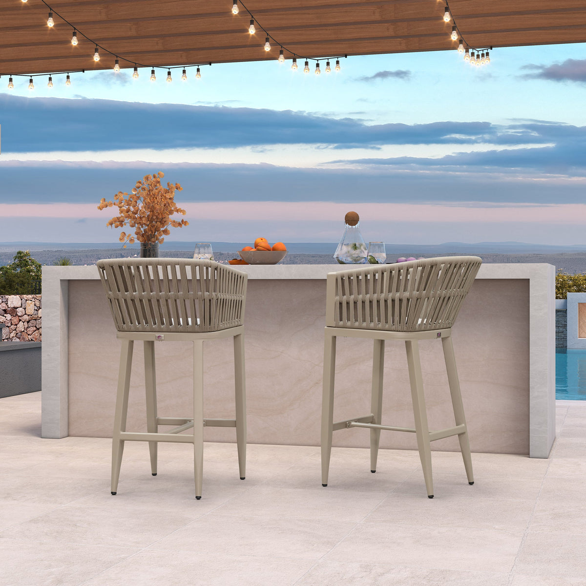 PURPLE LEAF Outdoor Bar Stools Set of 2 for Overweight Wicker Rattan Patio Barstools Woven Modern Bar Chairs with Backrest and Cushions for Garden Outside