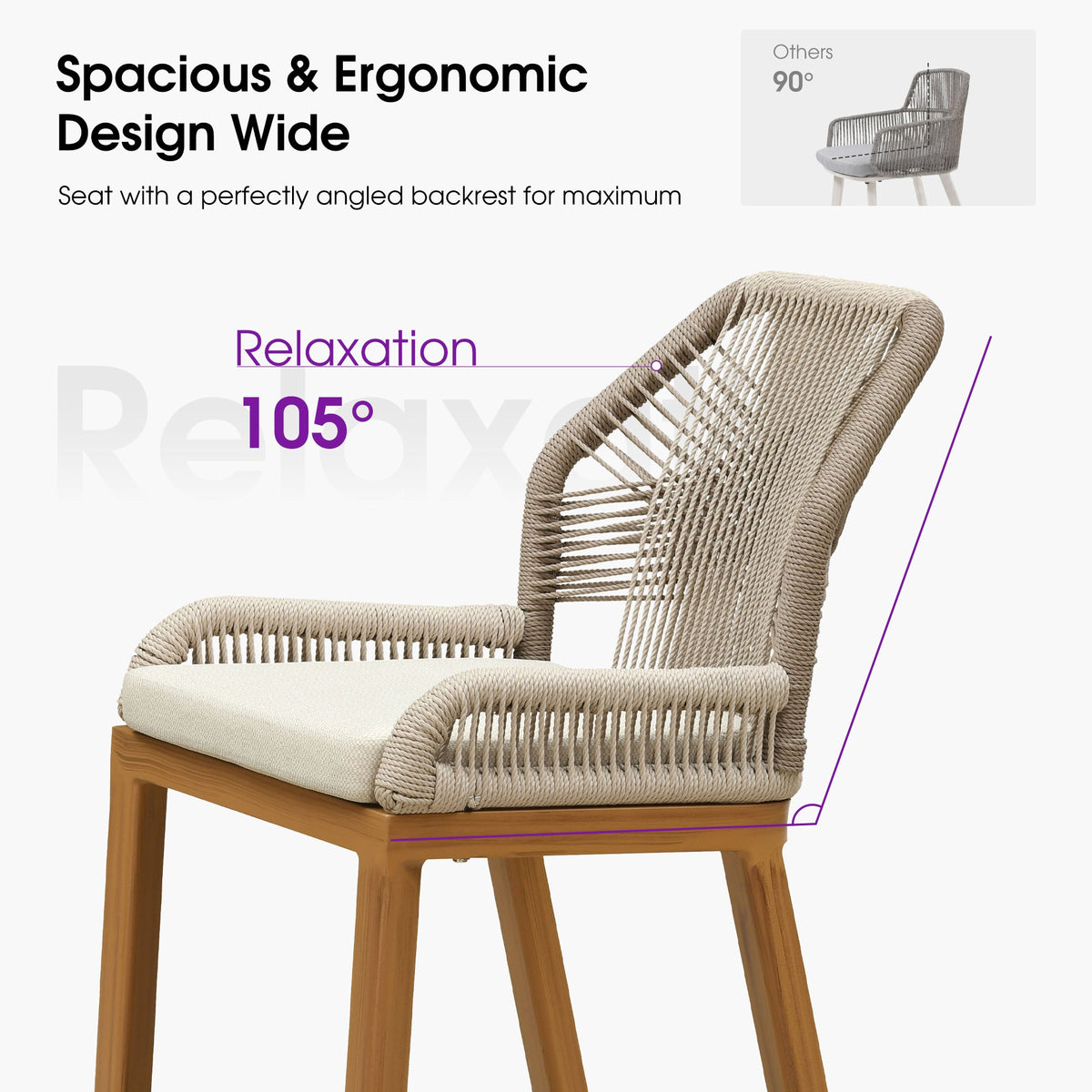 PURPLE LEAF Patio Bar Stools Counter Stools Outdoor Rattan Chairs with Back Modern Aluminum Woven Barstools for Garden Patio Kitchen Indoor