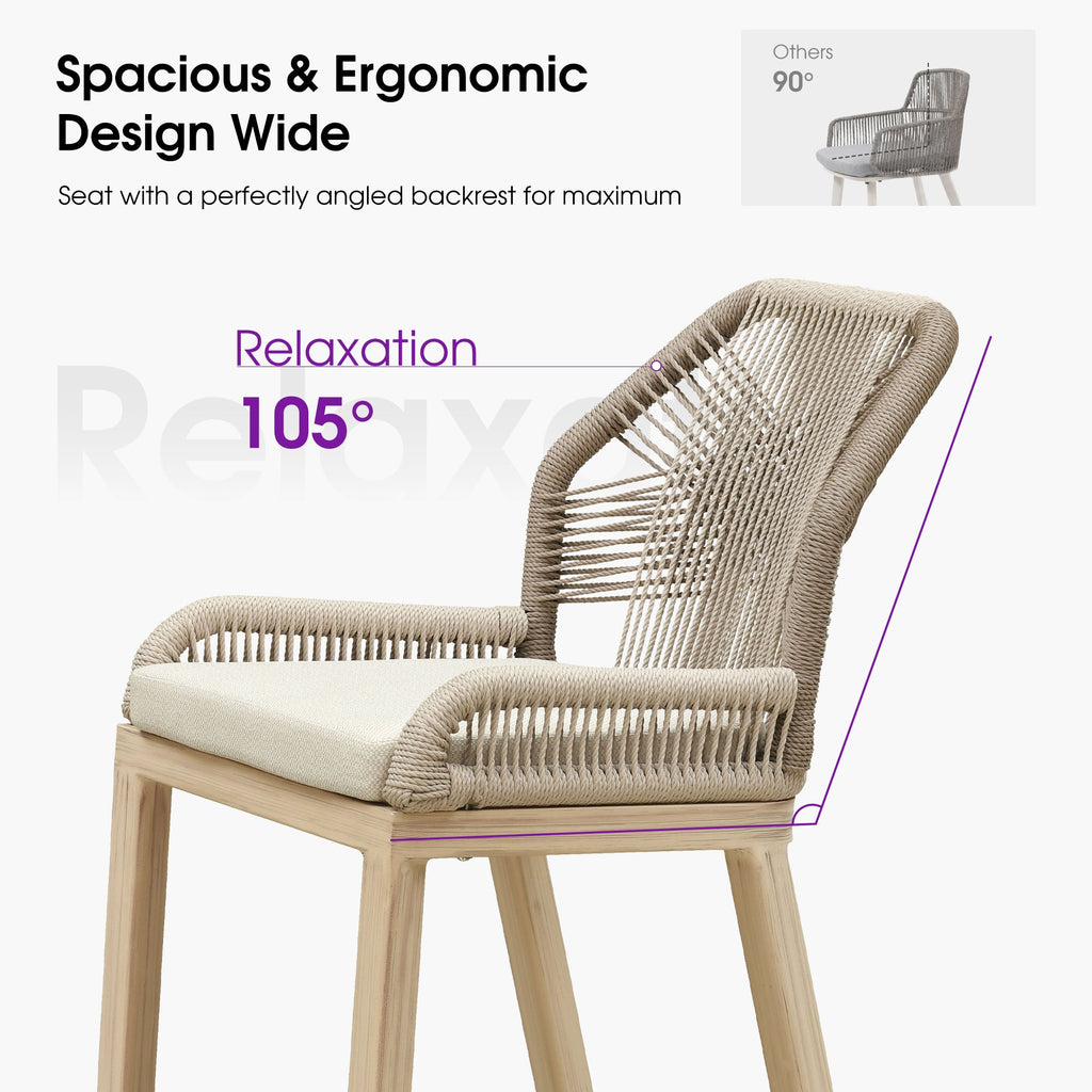 PURPLE LEAF Patio Bar Stools Counter Stools Outdoor Rattan Chairs with Back Modern Aluminum Woven Barstools for Garden Patio Kitchen Indoor