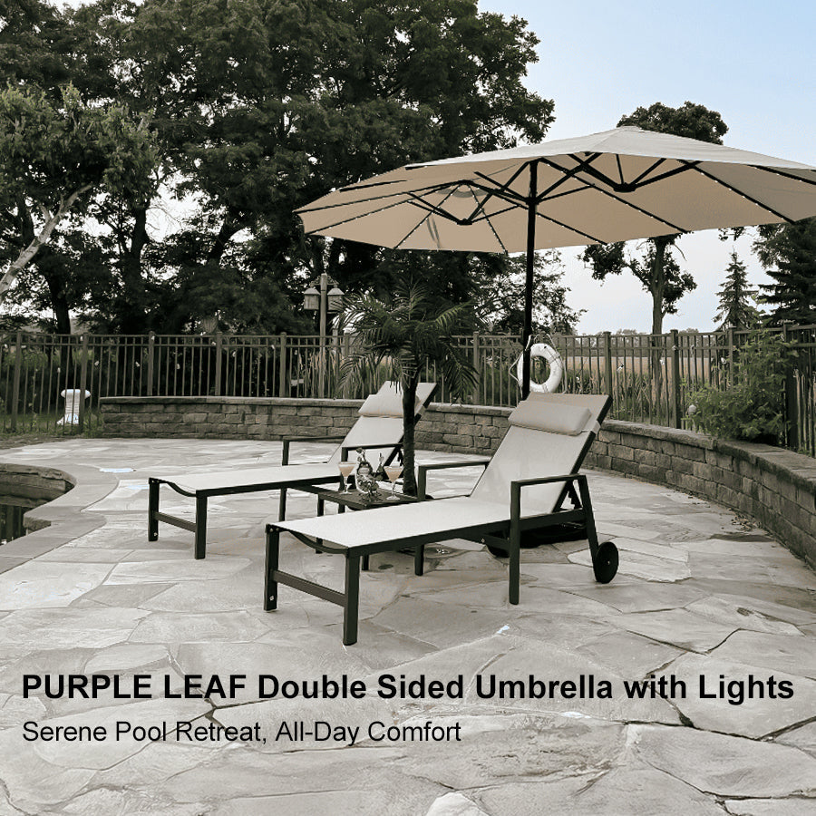 PURPLE LEAF Double Sided Patio Umbrella with Light Large Market Umbrellas with Base