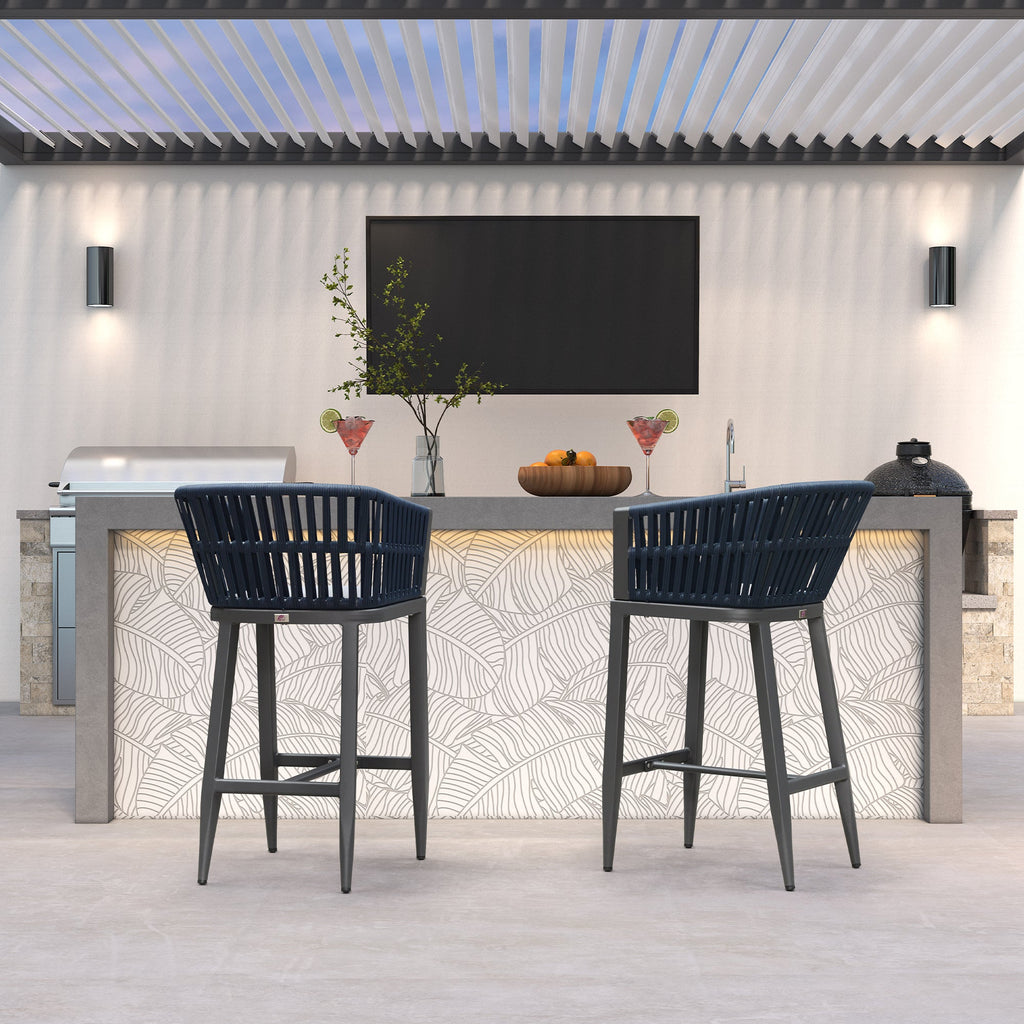 PURPLE LEAF Outdoor Bar Stools Set of 2 for Overweight Wicker Rattan Patio Barstools Woven Modern Bar Chairs with Backrest and Cushions for Garden Outside