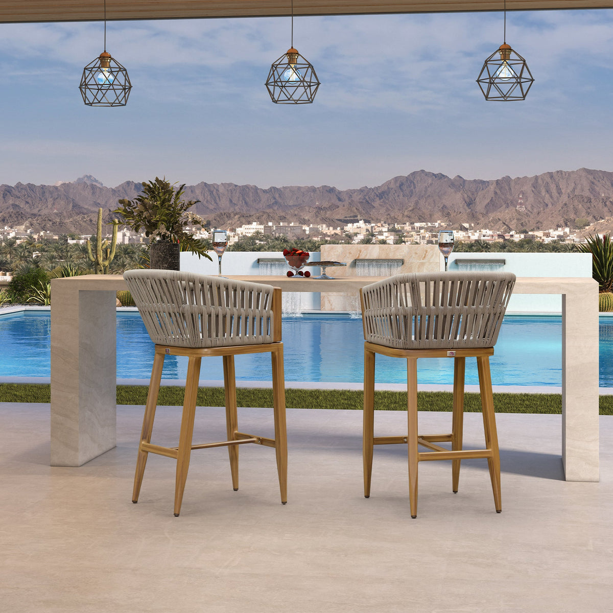 PURPLE LEAF Outdoor Bar Stools Set of 2 for Overweight Wicker Rattan Patio Barstools Woven Modern Bar Chairs with Backrest and Cushions for Garden Outside