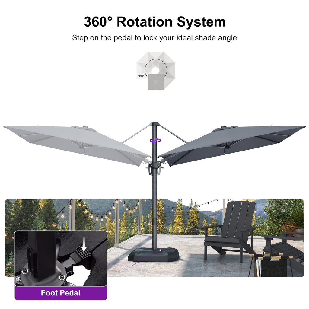 PURPLE LEAF Lateral Tilt Patio Umbrella with Base, 360° Swivel Cantilever Umbrella with Stand