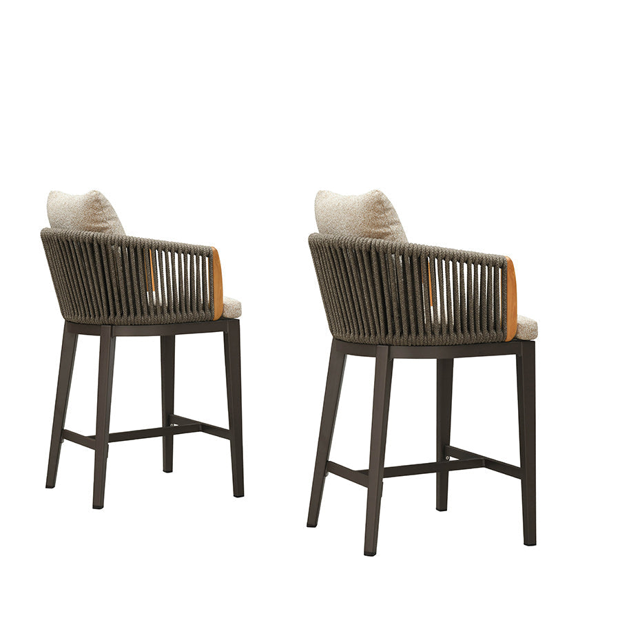 PURPLE LEAF Hailar Outdoor Bar Stools Chair Modern Rattan Bar Stool with Back and Cushion for Balcony, Indoor or Outdoor, Kitchen Island