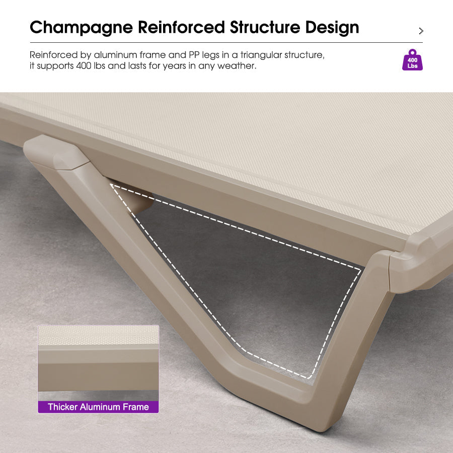 PURPLE LEAF Outdoor Chaise Lounge Chair Pool Lounge Chair with Champagne Aluminum Plastic Stackable Patio Lounge Chair for Poolside Sunbathing Beach Deck Yard