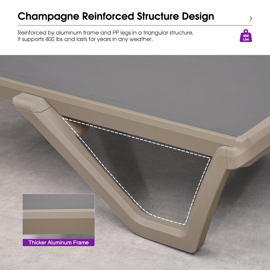 PURPLE LEAF Outdoor Chaise Lounge Chair Pool Lounge Chair with Champagne Aluminum Plastic Stackable Patio Lounge Chair for Poolside Sunbathing Beach Deck Yard
