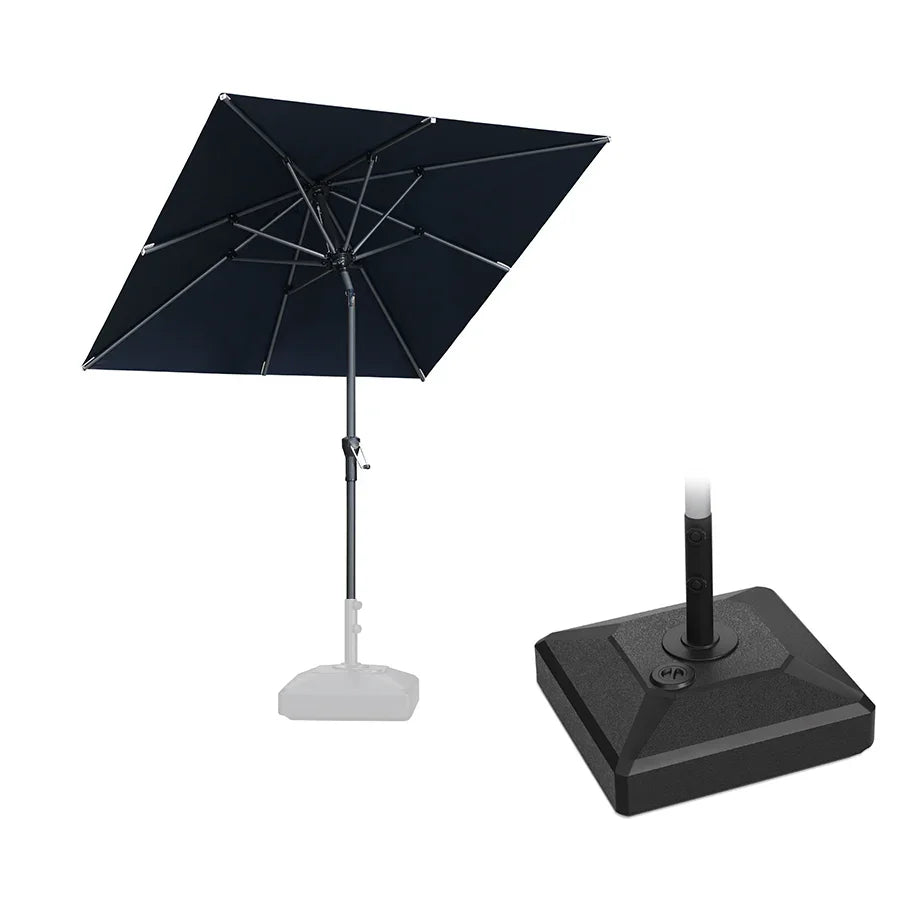 PURPLE LEAF – Parasol carré de table de terrasse avec manivelle, inclinaison et base pour jardin et porche