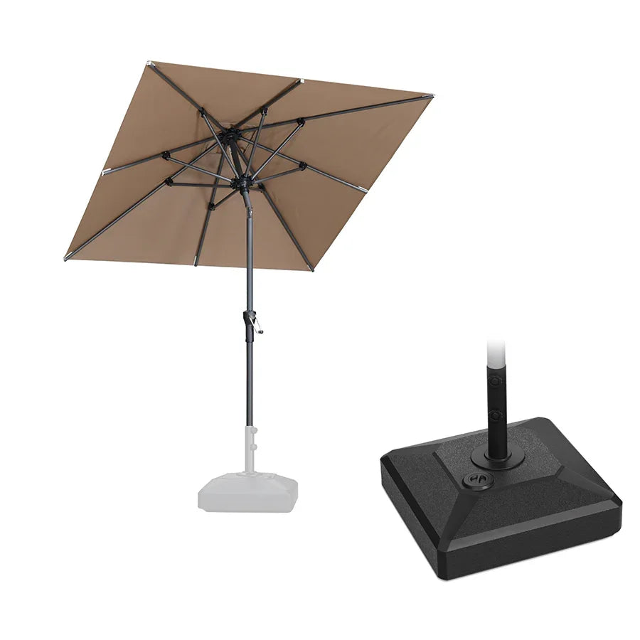 PURPLE LEAF – Parasol carré de table de terrasse avec manivelle, inclinaison et base pour jardin et porche