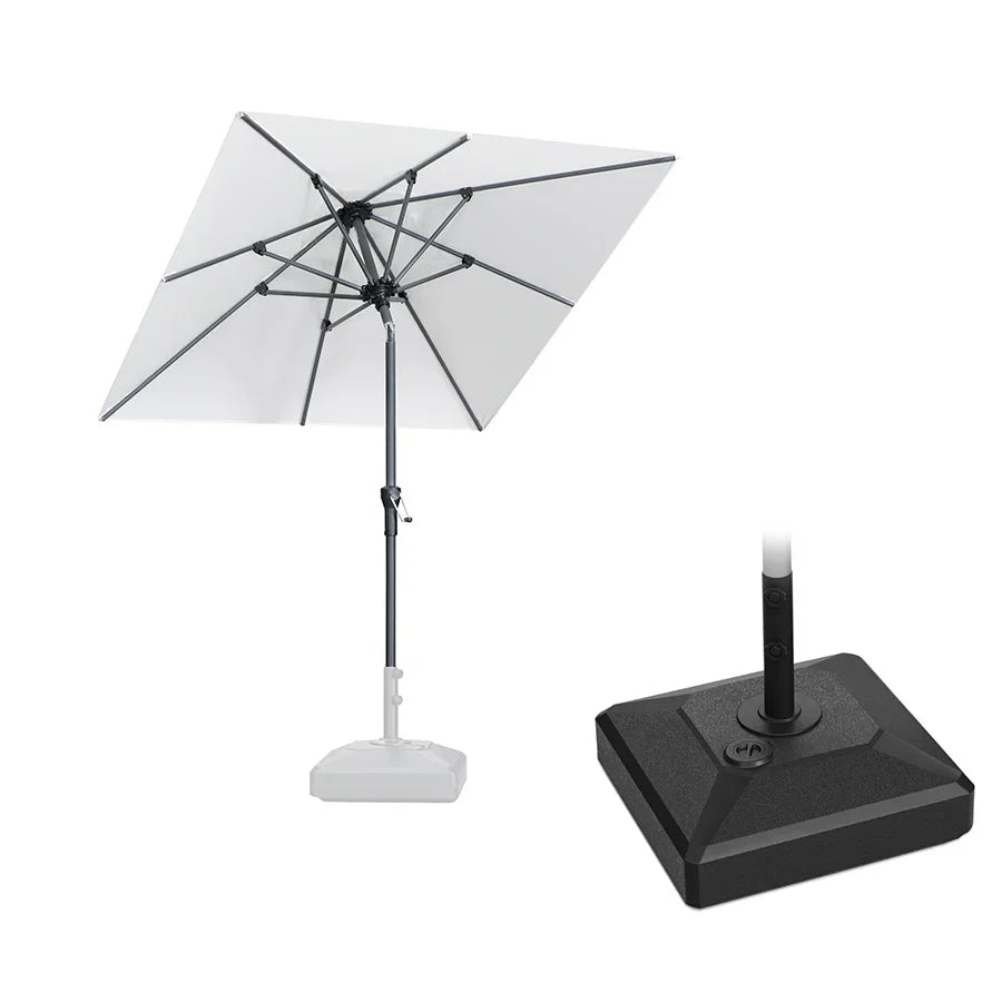 PURPLE LEAF – Parasol carré de table de terrasse avec manivelle, inclinaison et base pour jardin et porche