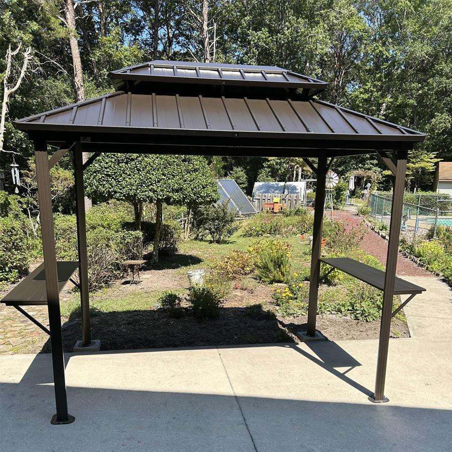 PURPLE LEAF Hardtop Grill Gazebo for Patio Bronze Permanent Metal Roof Outside Sun Shade Outdoor BBQ Canopy with String Lights