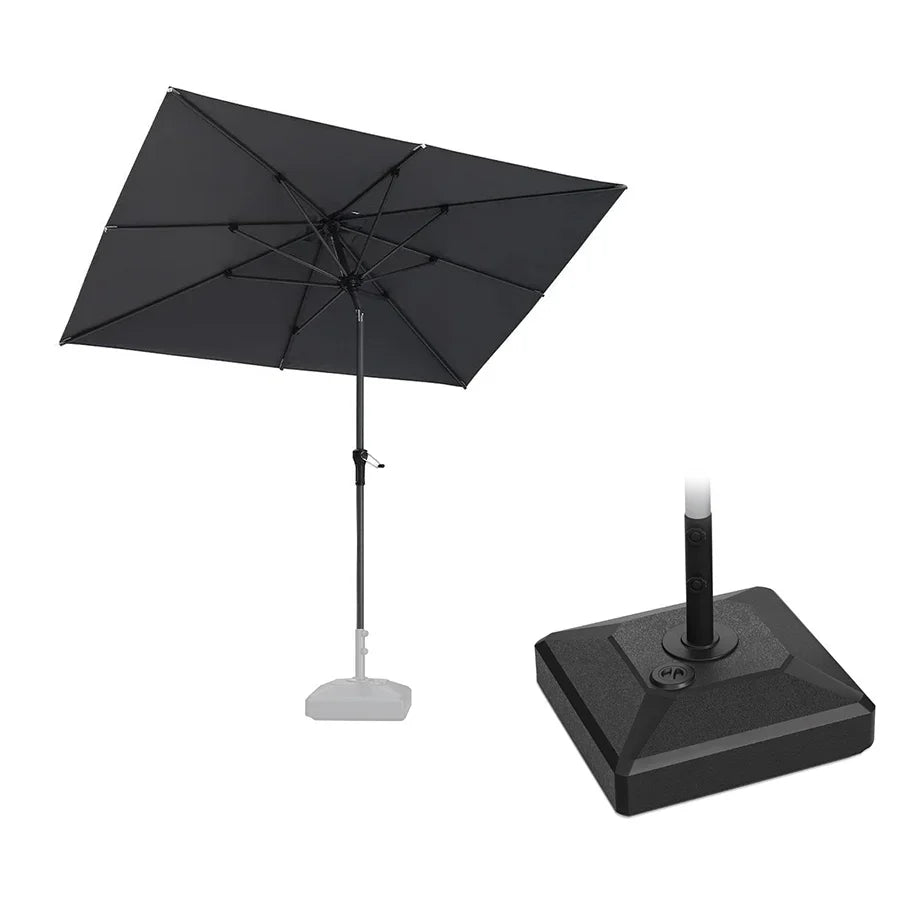 PURPLE LEAF Crank and Tilt Rectangular Outdoor Patio Market Umbrella with Base
