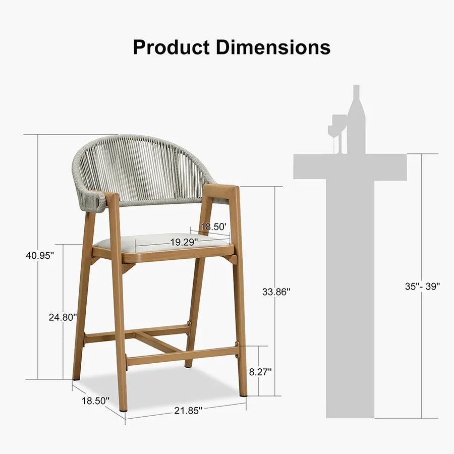 Clearance - PURPLE LEAF Outdoor Bar Stool Counter Stools Rattan Bar Chair with Back Aluminum Modern Barstools for Patio Garden Kitchen