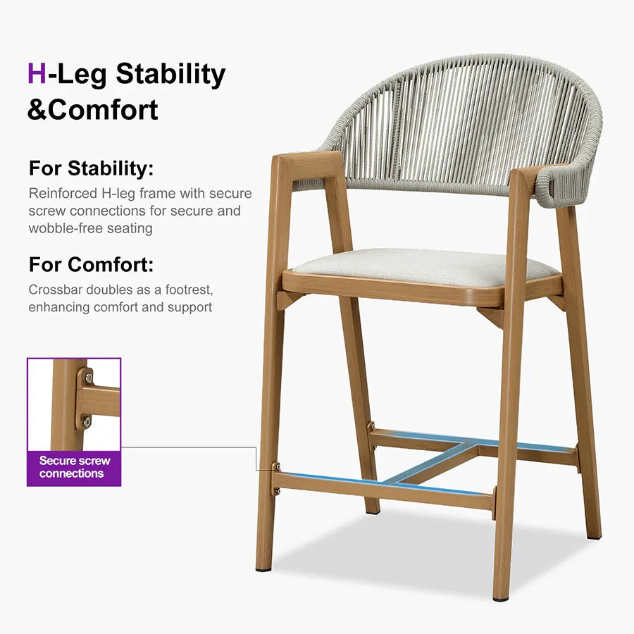 Clearance - PURPLE LEAF Outdoor Bar Stool Counter Stools Rattan Bar Chair with Back Aluminum Modern Barstools for Patio Garden Kitchen