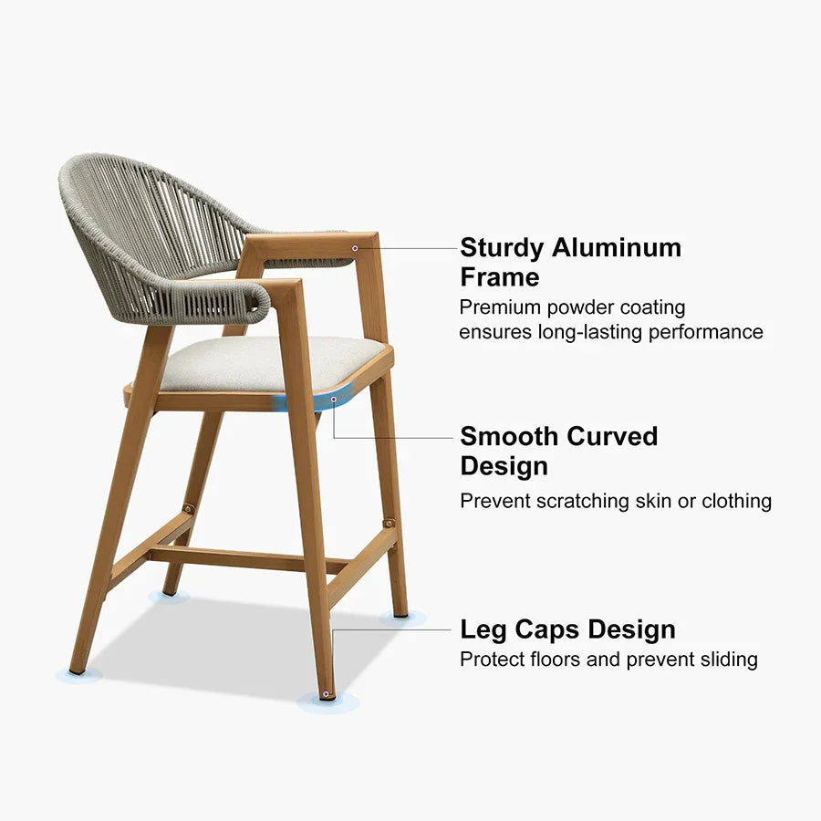 Clearance - PURPLE LEAF Outdoor Bar Stool Counter Stools Rattan Bar Chair with Back Aluminum Modern Barstools for Patio Garden Kitchen