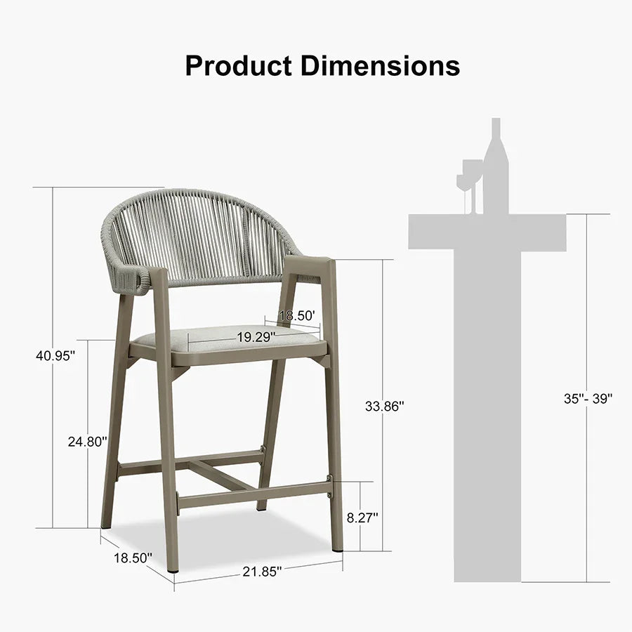 Clearance - PURPLE LEAF Outdoor Bar Stool Counter Stools Rattan Bar Chair with Back Aluminum Modern Barstools for Patio Garden Kitchen