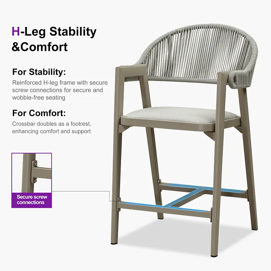 Clearance - PURPLE LEAF Outdoor Bar Stool Counter Stools Rattan Bar Chair with Back Aluminum Modern Barstools for Patio Garden Kitchen