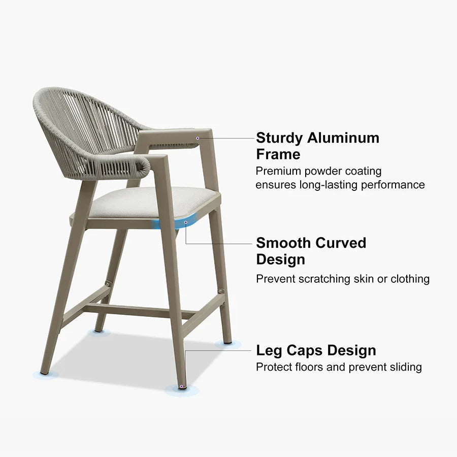 Clearance - PURPLE LEAF Outdoor Bar Stool Counter Stools Rattan Bar Chair with Back Aluminum Modern Barstools for Patio Garden Kitchen