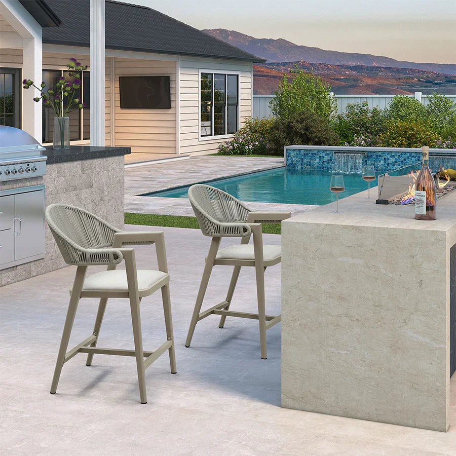 Clearance - PURPLE LEAF Outdoor Bar Stool Counter Stools Rattan Bar Chair with Back Aluminum Modern Barstools for Patio Garden Kitchen