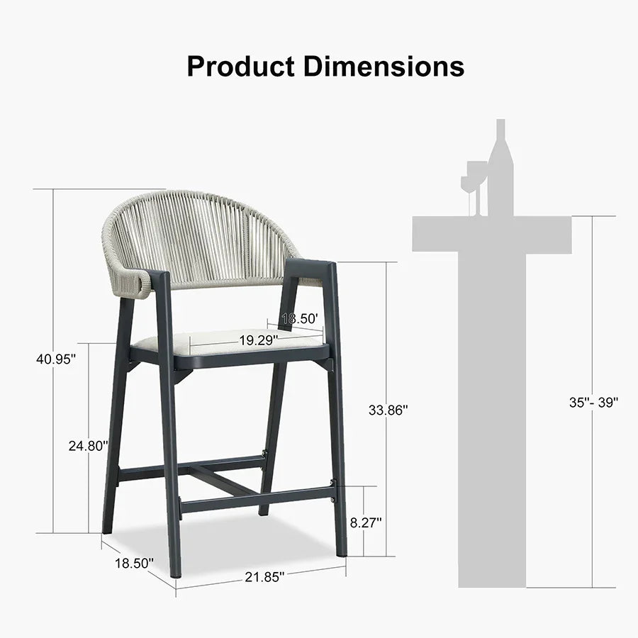 Clearance - PURPLE LEAF Outdoor Bar Stool Counter Stools Rattan Bar Chair with Back Aluminum Modern Barstools for Patio Garden Kitchen