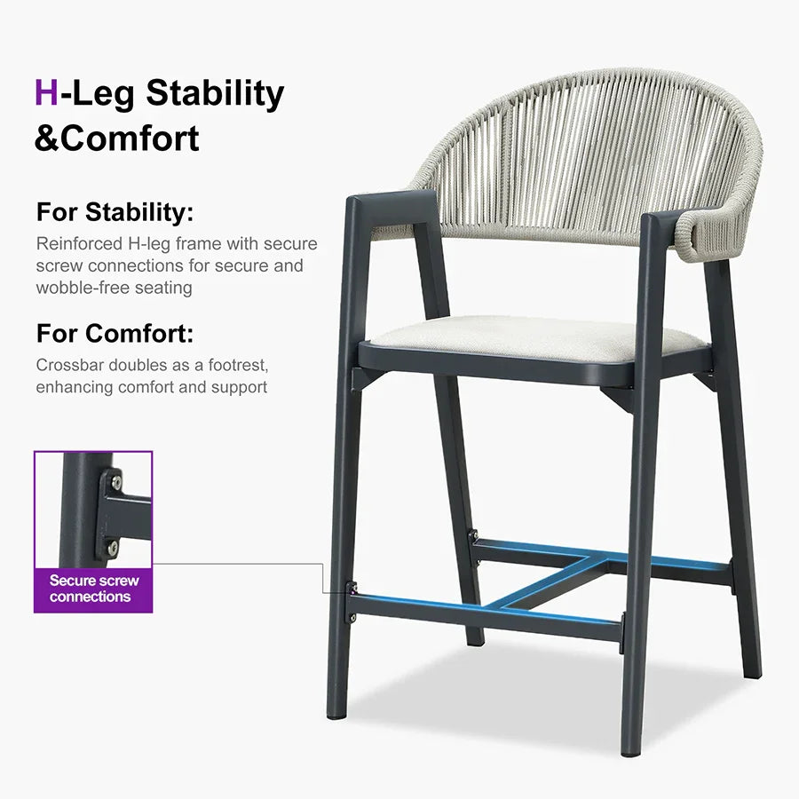 Clearance - PURPLE LEAF Outdoor Bar Stool Counter Stools Rattan Bar Chair with Back Aluminum Modern Barstools for Patio Garden Kitchen