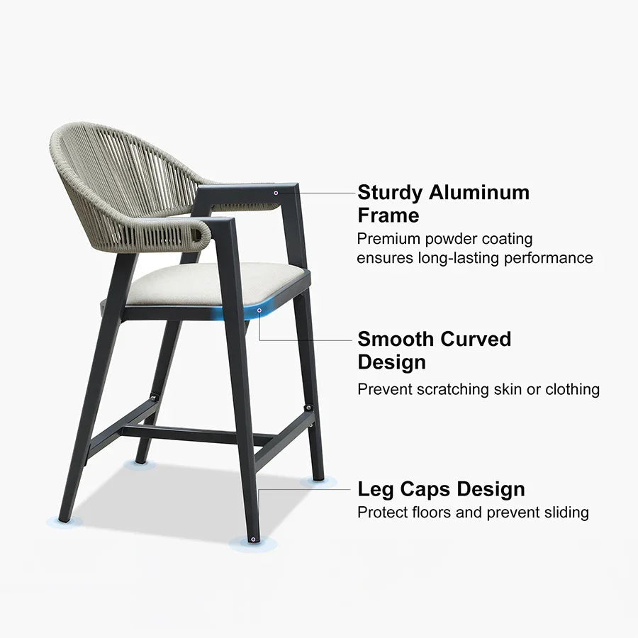 Clearance - PURPLE LEAF Outdoor Bar Stool Counter Stools Rattan Bar Chair with Back Aluminum Modern Barstools for Patio Garden Kitchen