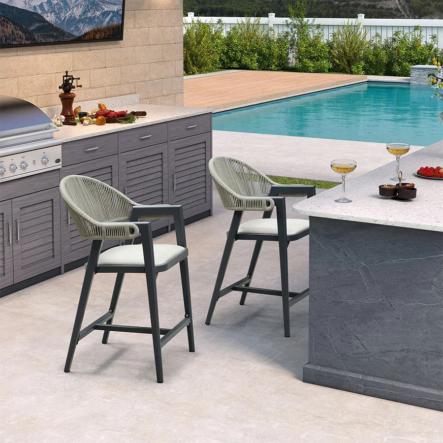Clearance - PURPLE LEAF Outdoor Bar Stool Counter Stools Rattan Bar Chair with Back Aluminum Modern Barstools for Patio Garden Kitchen