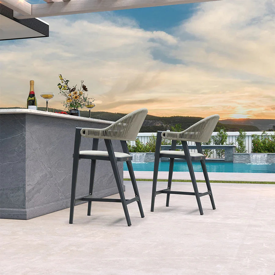 Clearance - PURPLE LEAF Outdoor Bar Stool Counter Stools Rattan Bar Chair with Back Aluminum Modern Barstools for Patio Garden Kitchen