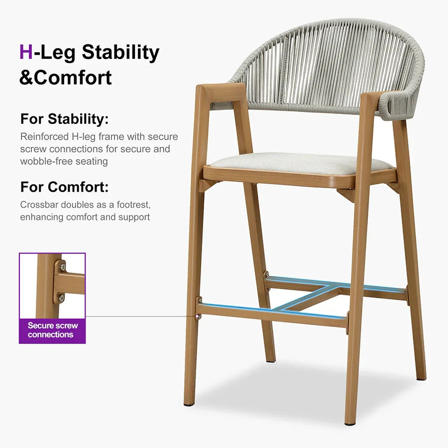 Clearance - PURPLE LEAF Outdoor Bar Stool Counter Stools Rattan Bar Chair with Back Aluminum Modern Barstools for Patio Garden Kitchen