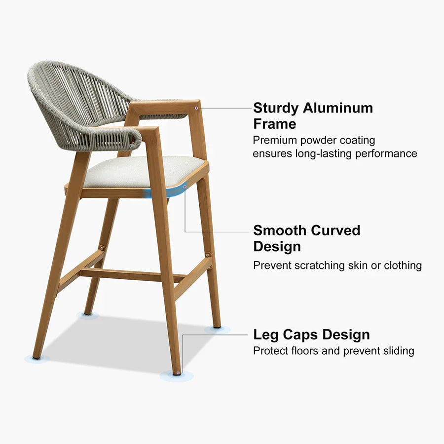 Clearance - PURPLE LEAF Outdoor Bar Stool Counter Stools Rattan Bar Chair with Back Aluminum Modern Barstools for Patio Garden Kitchen