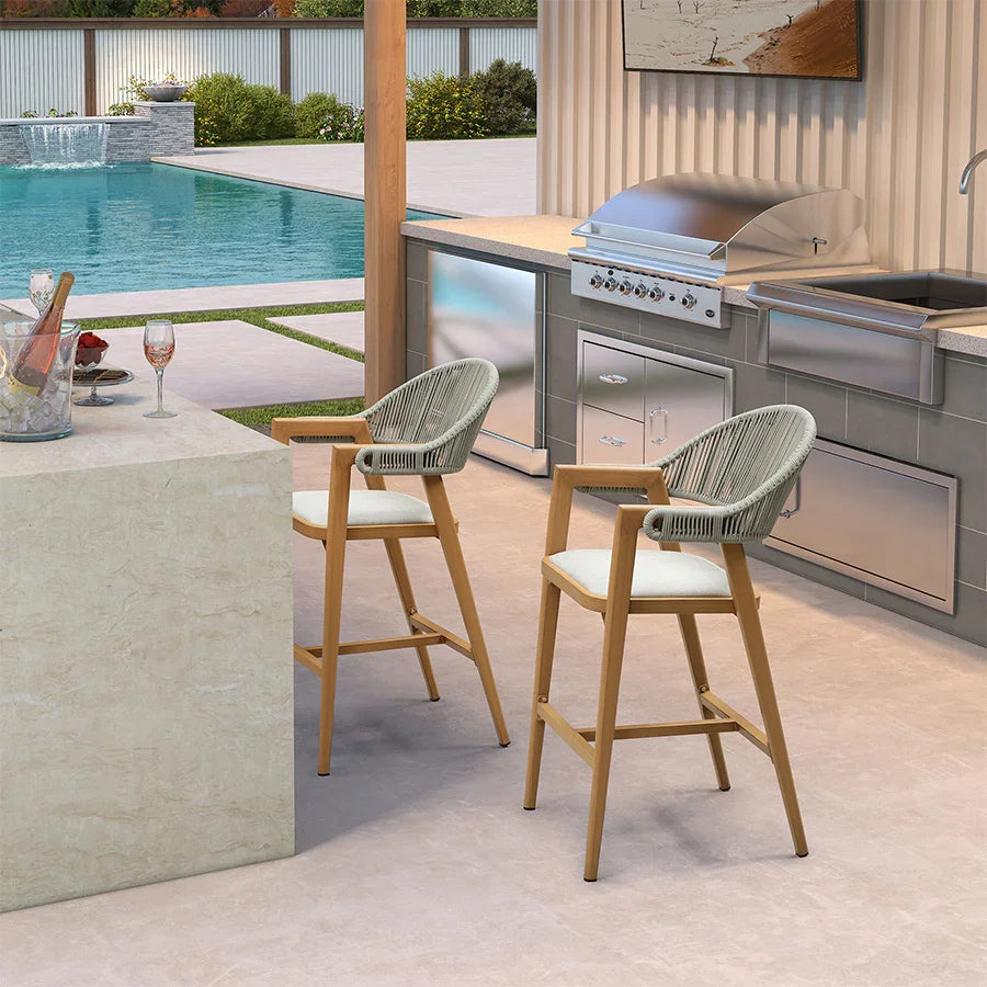 Clearance - PURPLE LEAF Outdoor Bar Stool Counter Stools Rattan Bar Chair with Back Aluminum Modern Barstools for Patio Garden Kitchen