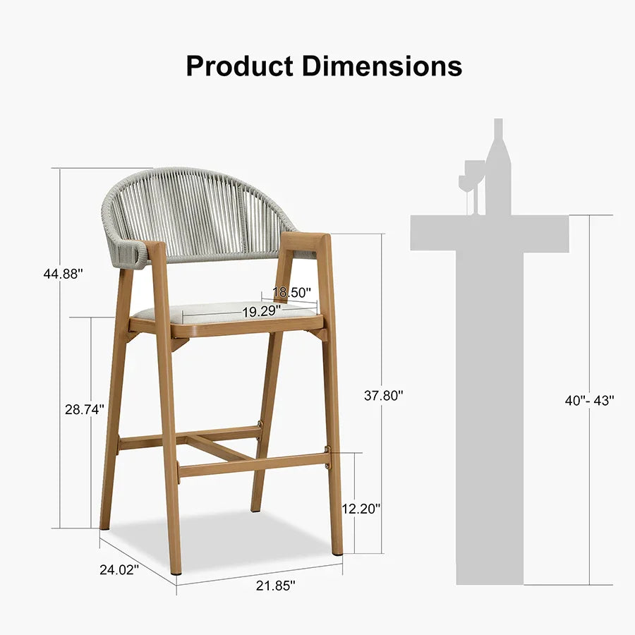 Clearance - PURPLE LEAF Outdoor Bar Stool Counter Stools Rattan Bar Chair with Back Aluminum Modern Barstools for Patio Garden Kitchen
