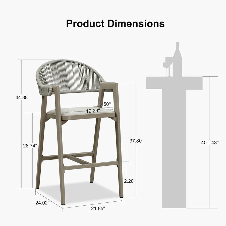 Clearance - PURPLE LEAF Outdoor Bar Stool Counter Stools Rattan Bar Chair with Back Aluminum Modern Barstools for Patio Garden Kitchen