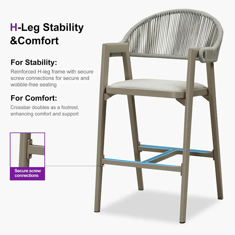 Clearance - PURPLE LEAF Outdoor Bar Stool Counter Stools Rattan Bar Chair with Back Aluminum Modern Barstools for Patio Garden Kitchen