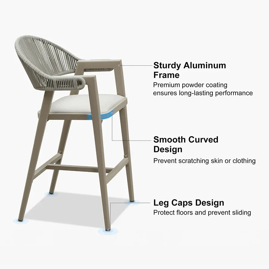 Clearance - PURPLE LEAF Outdoor Bar Stool Counter Stools Rattan Bar Chair with Back Aluminum Modern Barstools for Patio Garden Kitchen