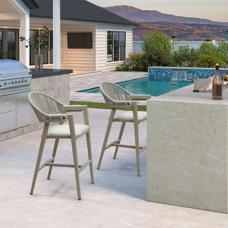 Clearance - PURPLE LEAF Outdoor Bar Stool Counter Stools Rattan Bar Chair with Back Aluminum Modern Barstools for Patio Garden Kitchen