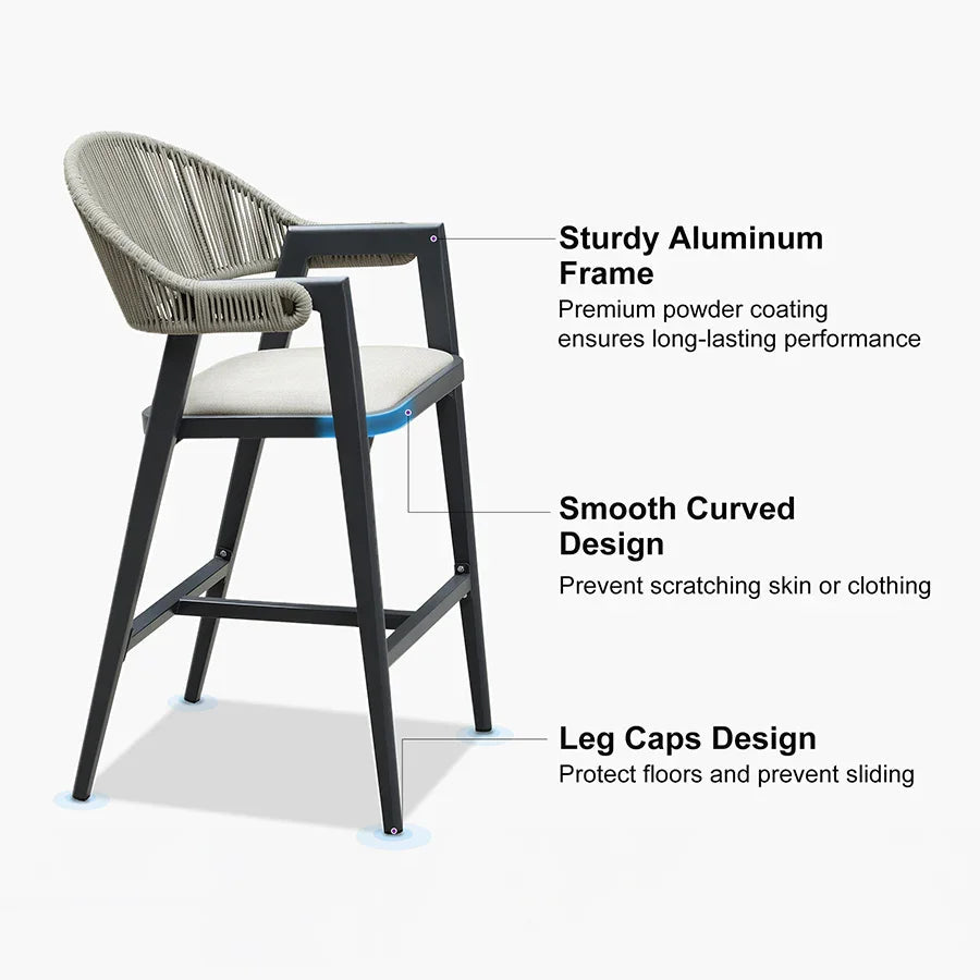 Clearance - PURPLE LEAF Outdoor Bar Stool Counter Stools Rattan Bar Chair with Back Aluminum Modern Barstools for Patio Garden Kitchen