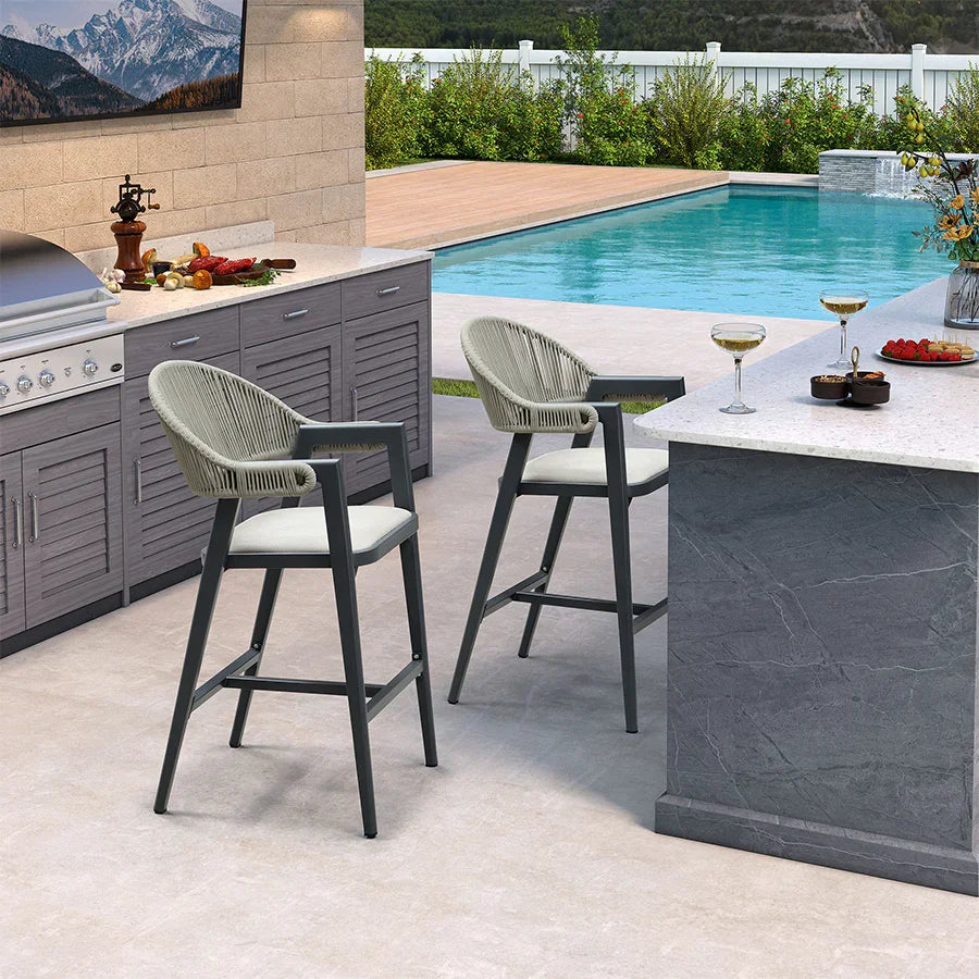 Clearance - PURPLE LEAF Outdoor Bar Stool Counter Stools Rattan Bar Chair with Back Aluminum Modern Barstools for Patio Garden Kitchen