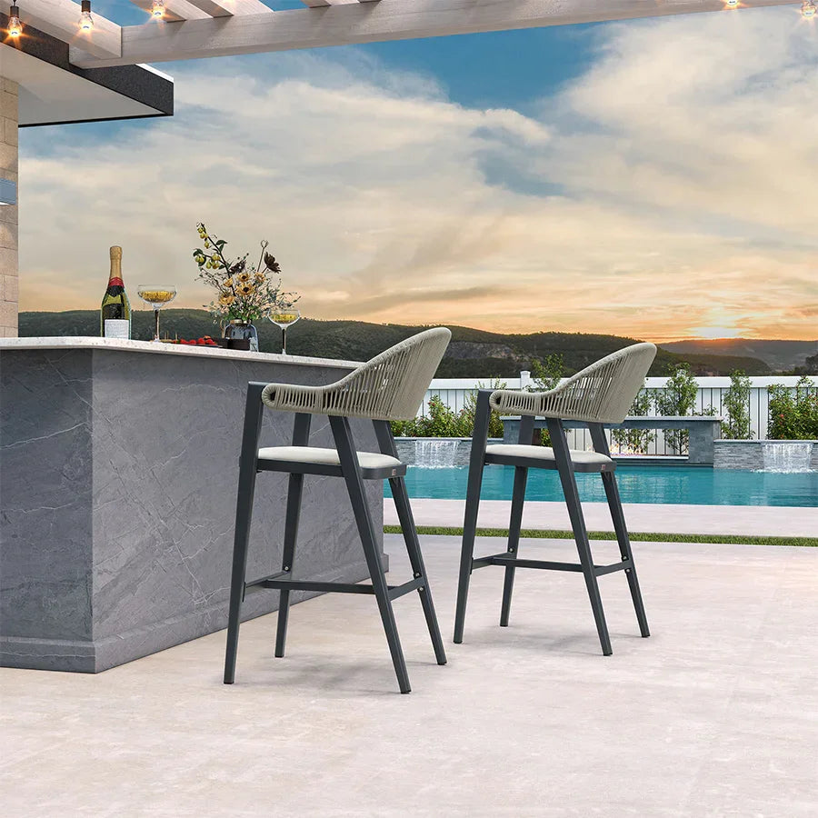 Clearance - PURPLE LEAF Outdoor Bar Stool Counter Stools Rattan Bar Chair with Back Aluminum Modern Barstools for Patio Garden Kitchen